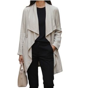 Zara Womens Open Front Draped Jacket XS Beige Lightweight Work Minimalist Layer